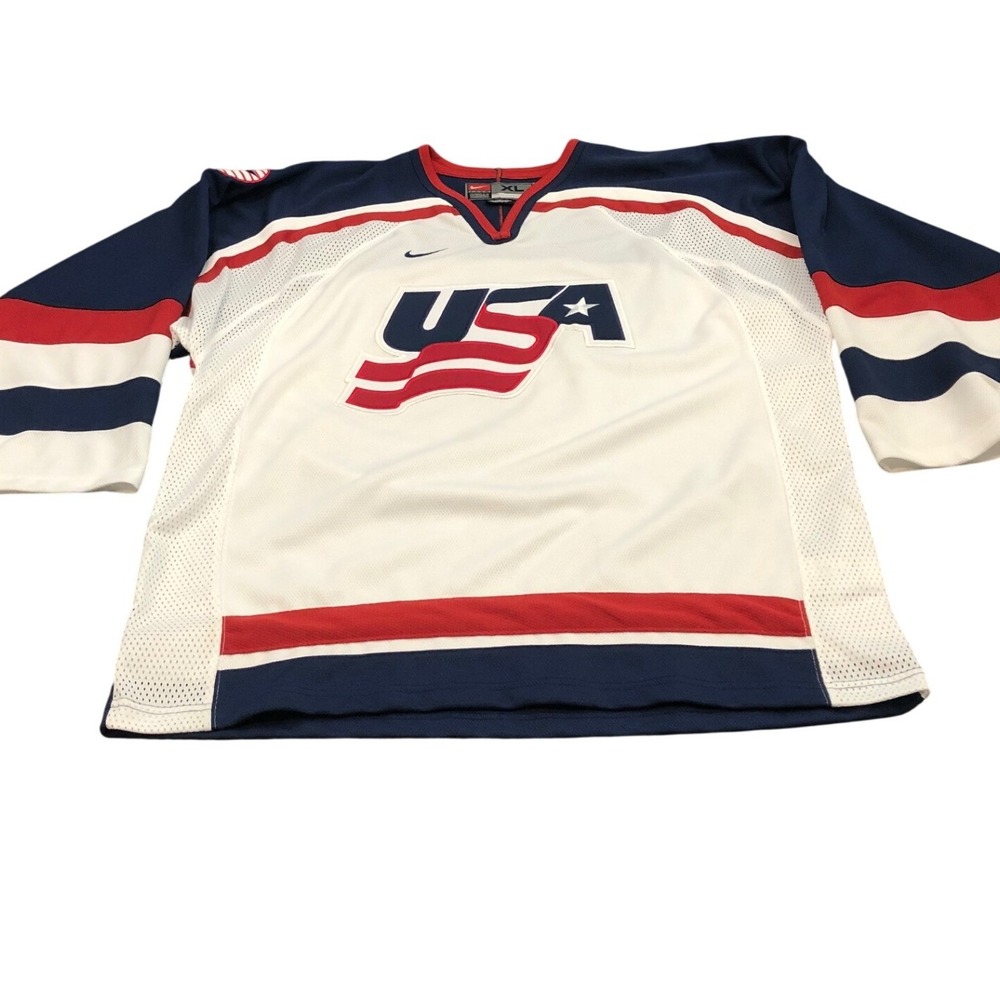 Nike Team‎ USA Authentic White Red Blue 2002 Olympic Hockey Jersey Size XL